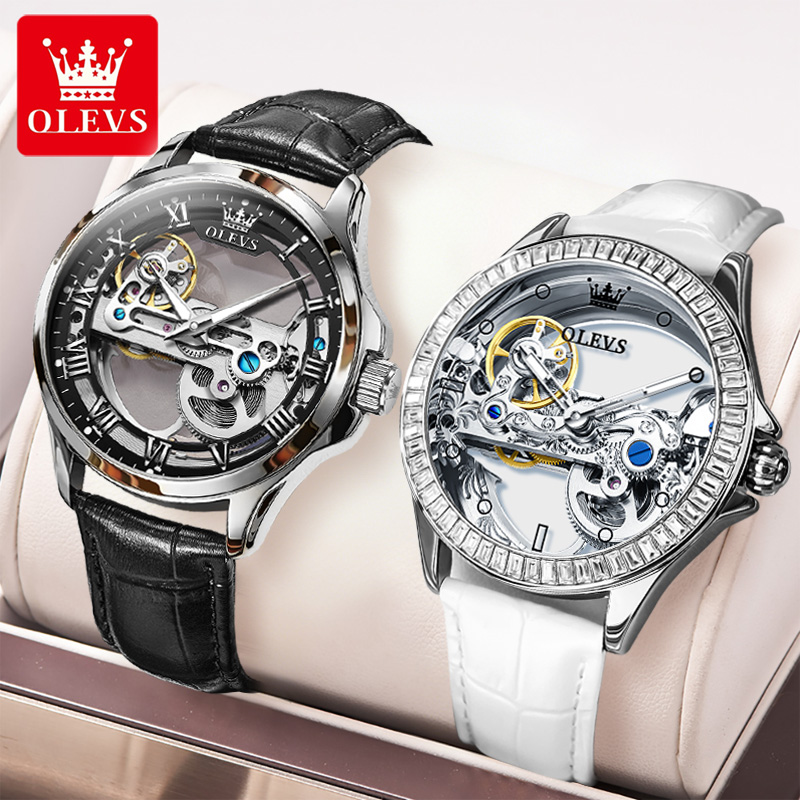 Skeleton Mechanical Watch - OLEVS çift saatleri orijinal tamamen şeffaf