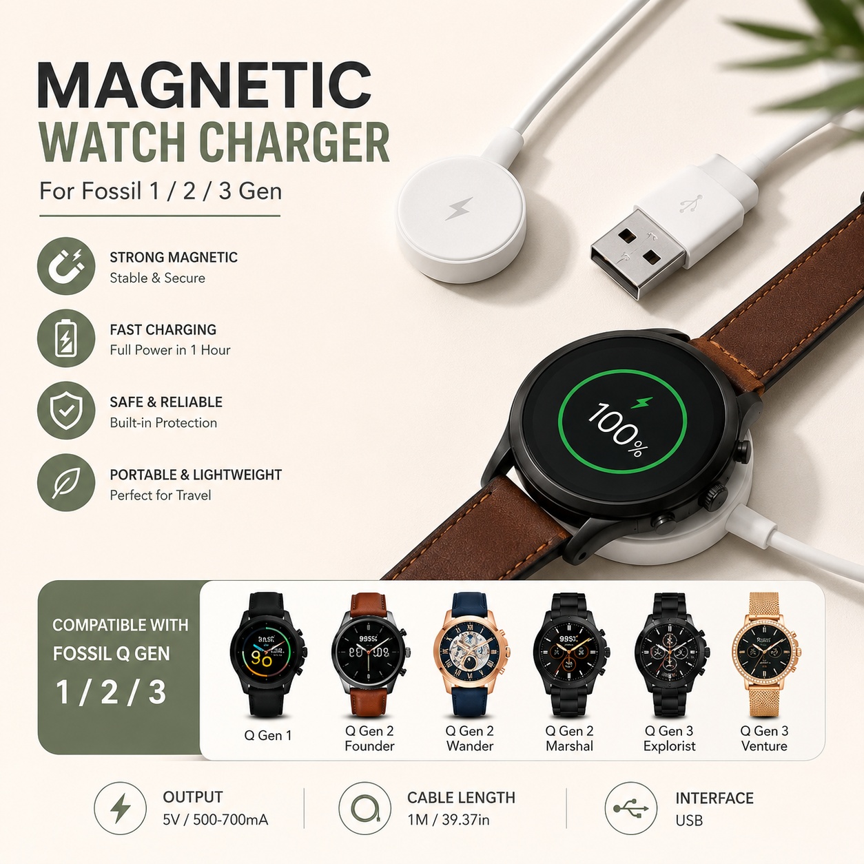 Fossil Watches Smartwatch Gen 3 - USB Saat Şarj Cihazı Adaptörü Smartwatch